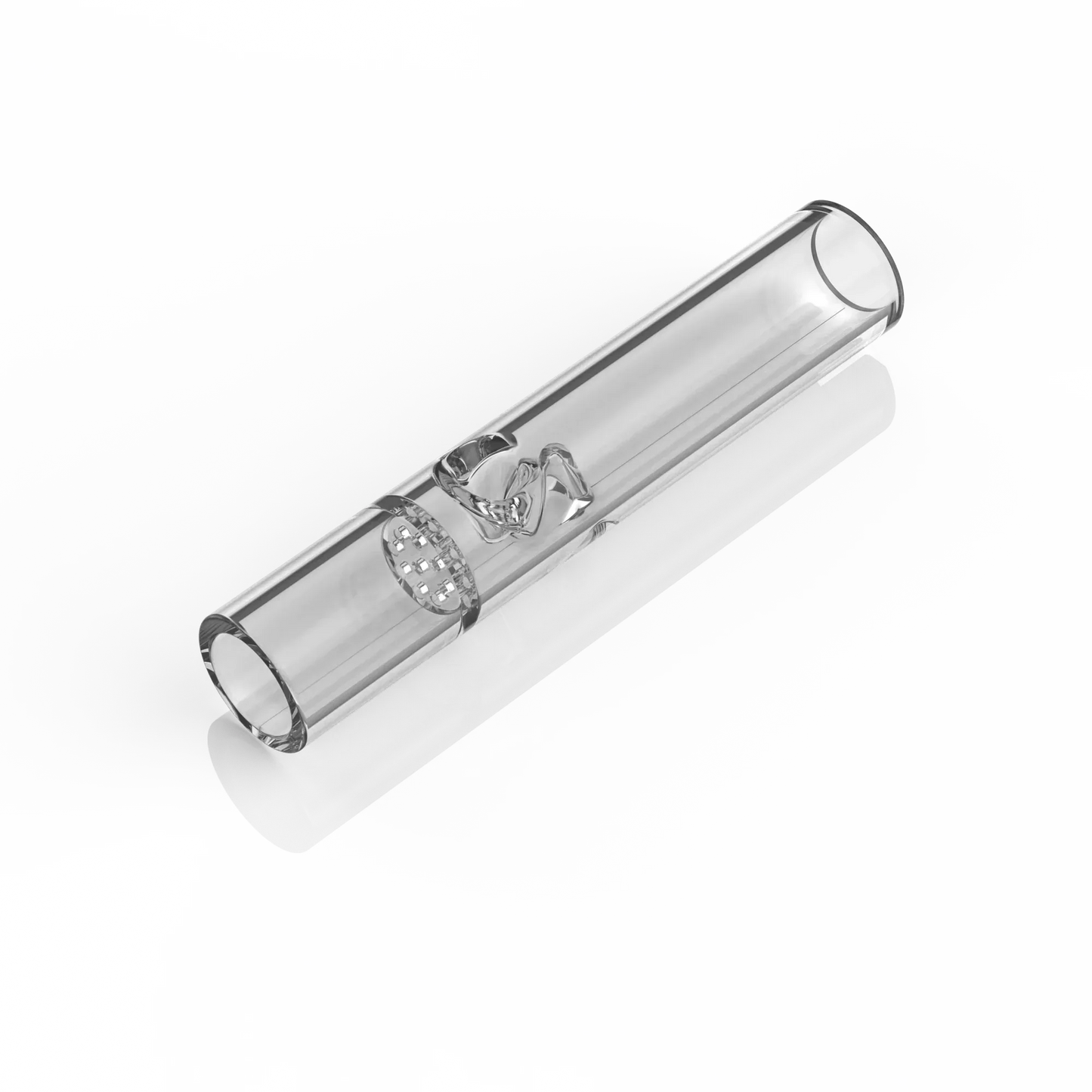 Ein kompaktes Glasmundstück für den Norddampf Hammah Vaporizer mit einem integrierten Glassieb und internen Kühlnoppen.