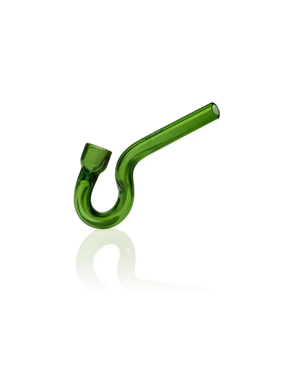 Eine leuchtend grüne GRAV Hook Hitter Glaspfeife mit einem einzigartigen, U-förmigen ergonomischen Design und einem geraden Mundstück.