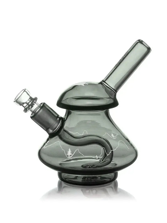 GRAV® LRG Hustle Trees Wobble Bubbler in smoke gray glass with minimalist nature scene design.