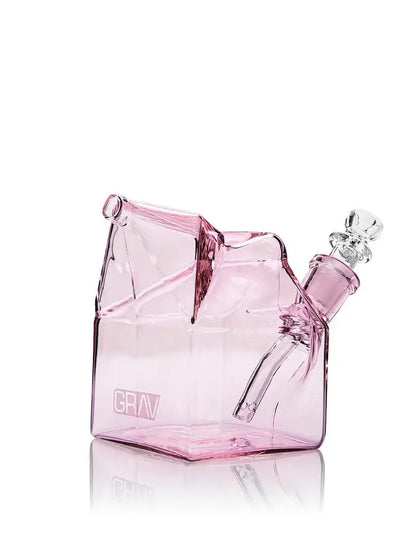 GRAV Milk Carton Bubbler in pink, a unique glass water pipe design for smooth smoking experiences.