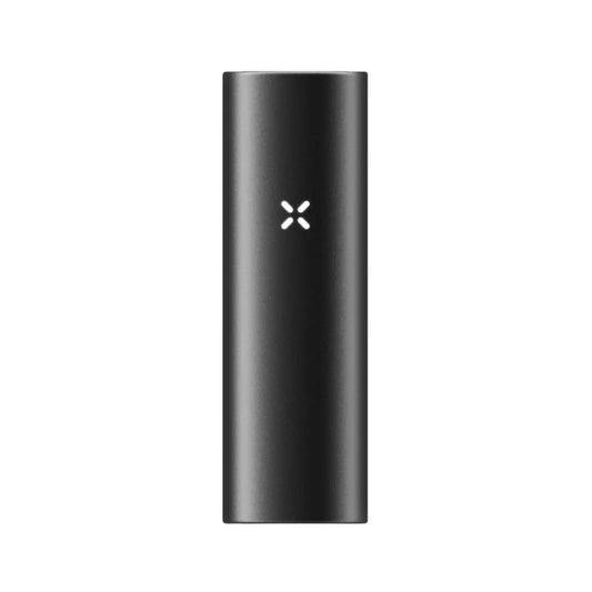 Ein schlanker, schwarzer PAX Vaporizer mit einem zentralen, weiß leuchtenden X-Logo auf einem schlichten weißen Hintergrund.