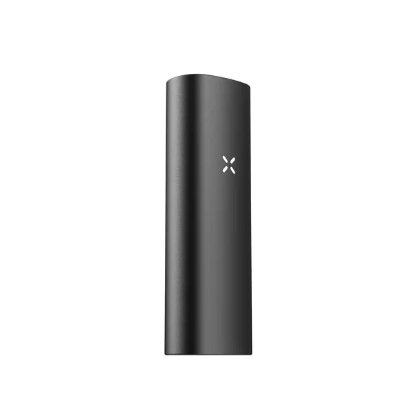 Ein schlanker, schwarzer Vaporizer mit matter Oberfläche und einem kleinen X-Logo in der Mitte auf weißem Hintergrund.