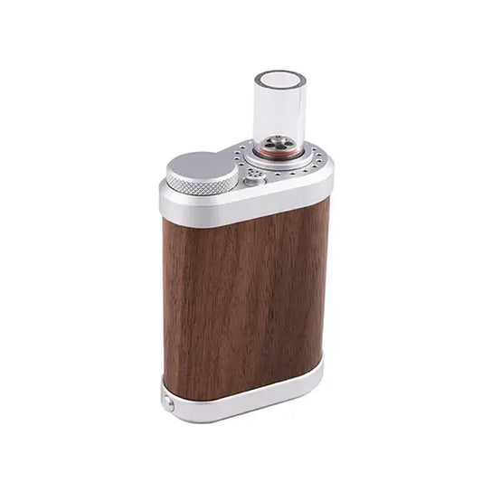 VAP Tiny Might V2 vaporizer featuring walnut wood design, adjustable herb chamber, and quick heating.